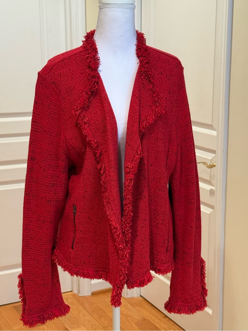NIC+ZOE Red Fringed Open-Front Blazer